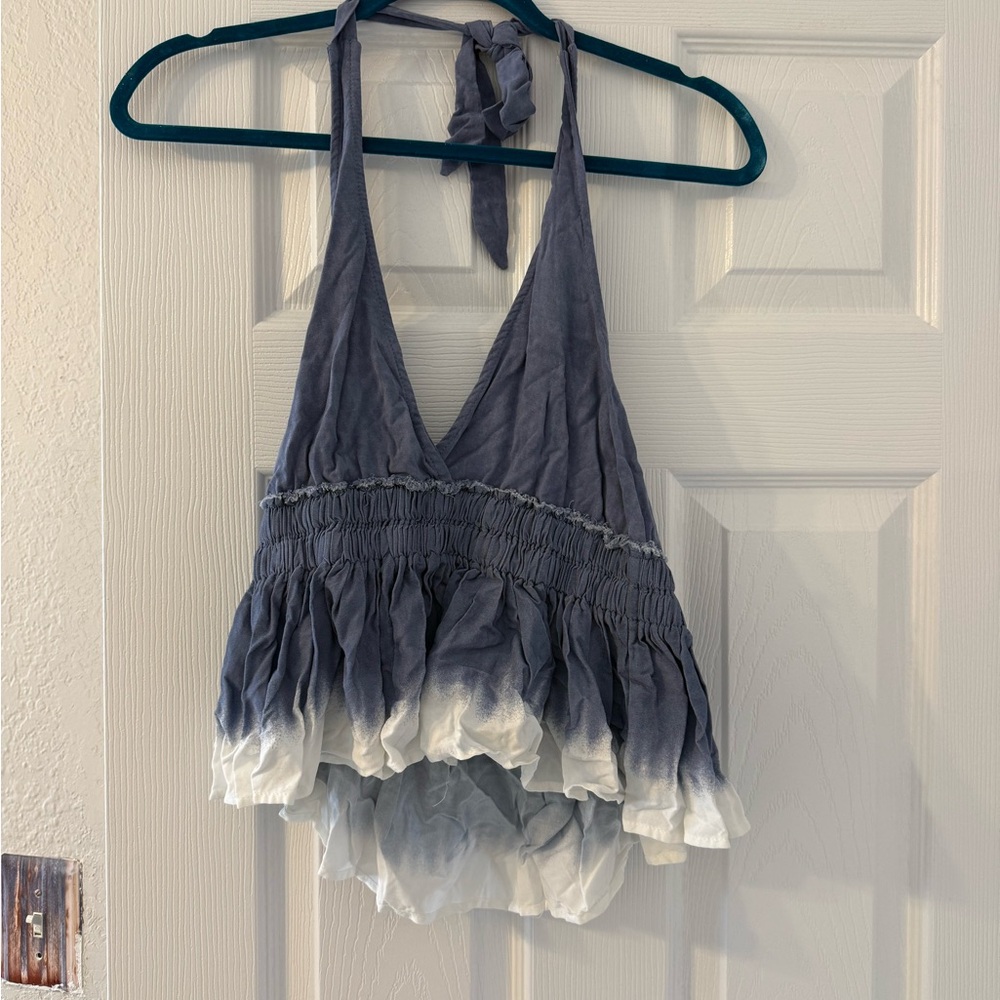 Ocean Drive Blue and Ivory Halter Blouse
